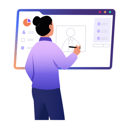 Girl working on digital board  Illustration