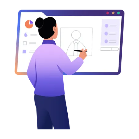 Girl working on digital board  Illustration