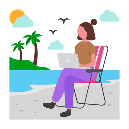 Girl working on Digital Nomad  Illustration