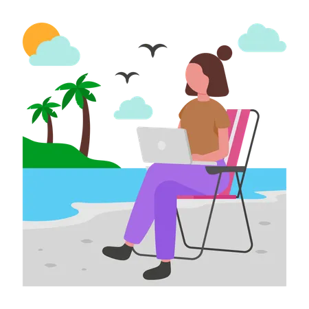 Girl working on Digital Nomad  Illustration