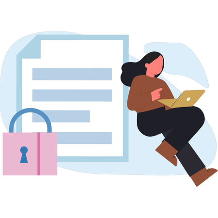 Girl working on document lock  Illustration