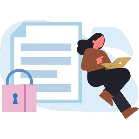 Girl working on document lock  Illustration