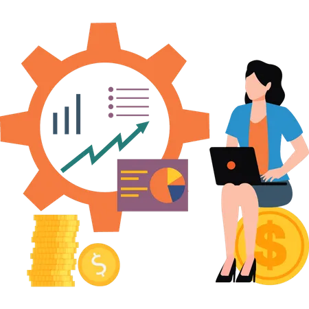 Girl working on dollar chart graph  Illustration