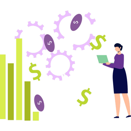 Girl working on dollar graph setting  Illustration