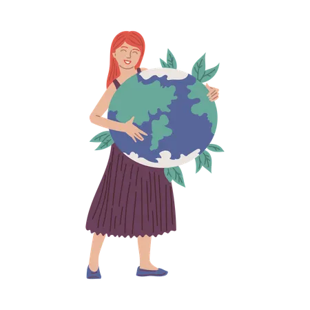 Girl working on eco friendly development  Illustration