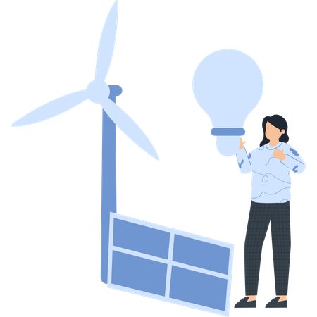 Girl working on eco friendly energy  Illustration