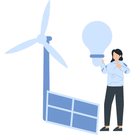 Girl working on eco friendly energy  Illustration