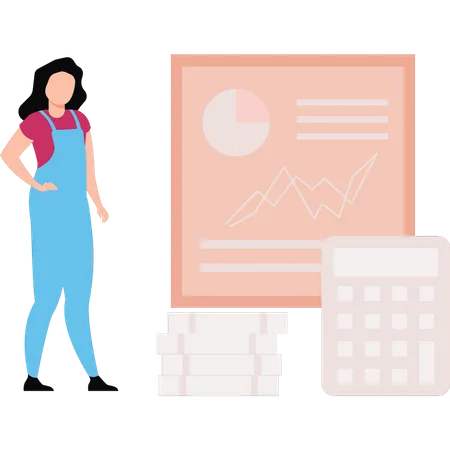 The Girl Is Working On A Finance Chart Illustration
