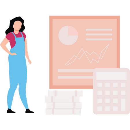 Girl working on finance chart  Illustration