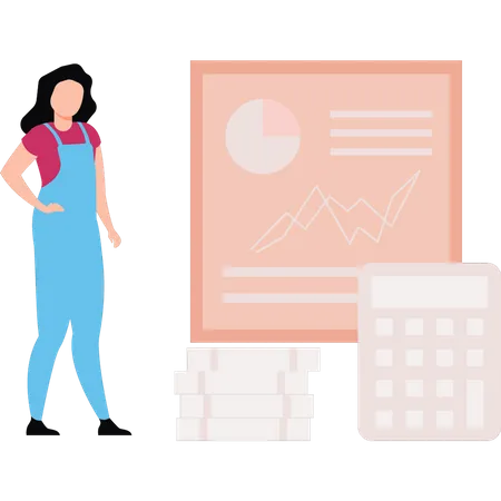 Girl working on finance chart  Illustration