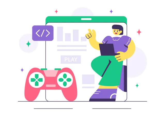 Girl working on game development process  Illustration