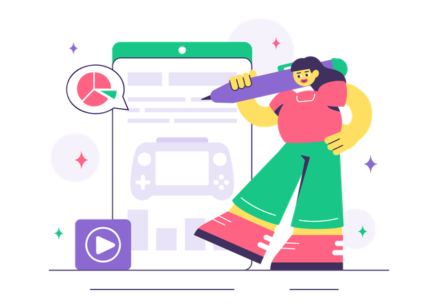 Girl working on game Development Process  Illustration