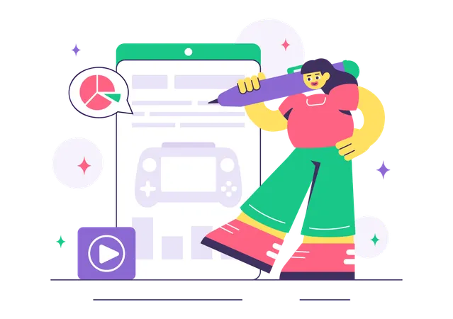 Girl working on game Development Process  Illustration