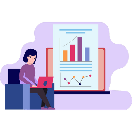 Girl working on graph analytics  Illustration