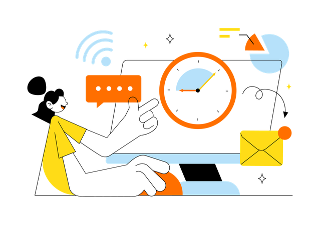 Girl working on Home Remote Working Setup  Illustration