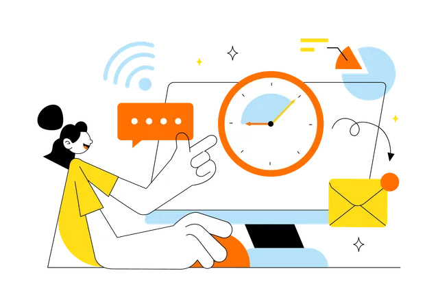 Girl working on Home Remote Working Setup  Illustration
