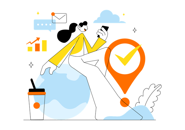 Girl working on Home Remote Working Setup  Illustration
