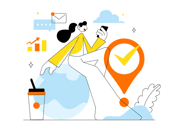 Girl working on Home Remote Working Setup  Illustration