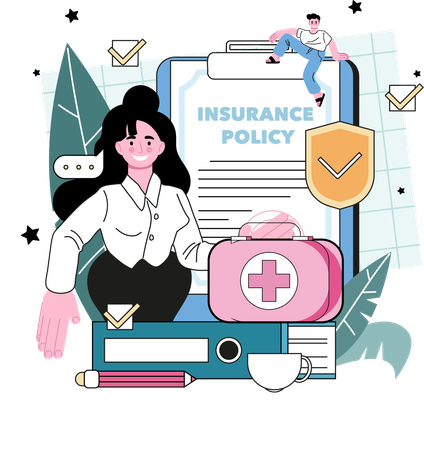 Girl working on insurance policy  Illustration