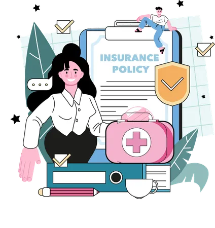 Girl working on insurance policy  Illustration