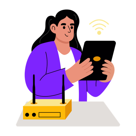 Girl working on internet connection  Illustration