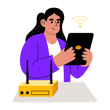 Girl working on internet connection  Illustration