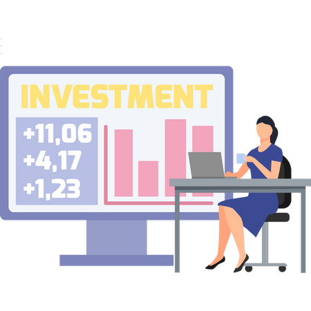 Girl Working On Investment Graph  Illustration