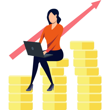 Girl working on investment profit  Illustration