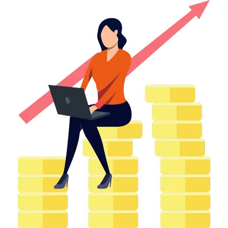 Girl working on investment profit  Illustration