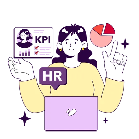 KPI Key Performance Indicators For HR Specialist Indicator To Measure Personnel Manager Efficiency Metrics And Rates To Report Worker Performance Flat Vector Illustration Illustration