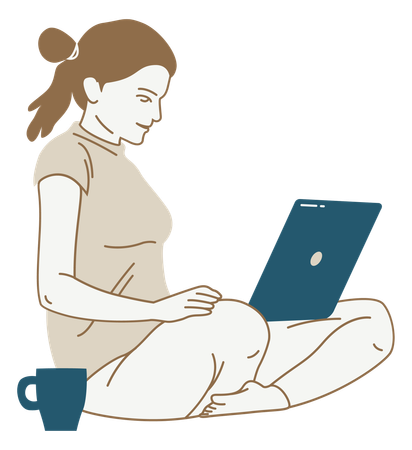 Girl Working on laptop  イラスト