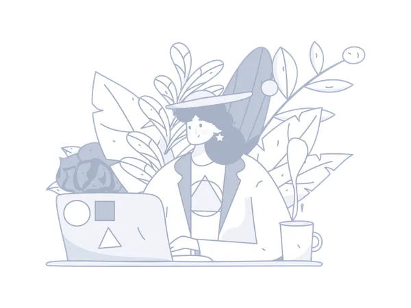 Girl Working on laptop  Illustration