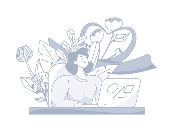 Girl Working on laptop  Illustration