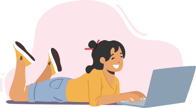 Girl working on Laptop Illustration