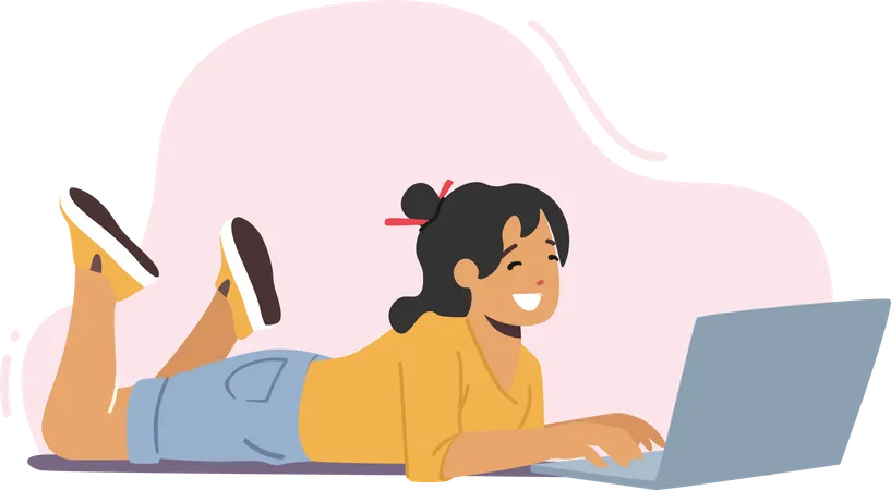 Girl working on Laptop  Illustration