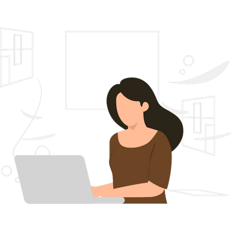 Girl working on laptop Illustration