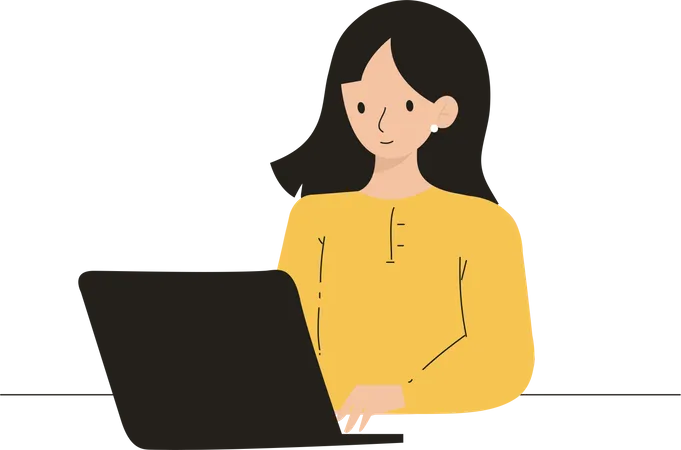 A Woman Working And Typing On A Laptop Illustration Flat Design Concept Illustration