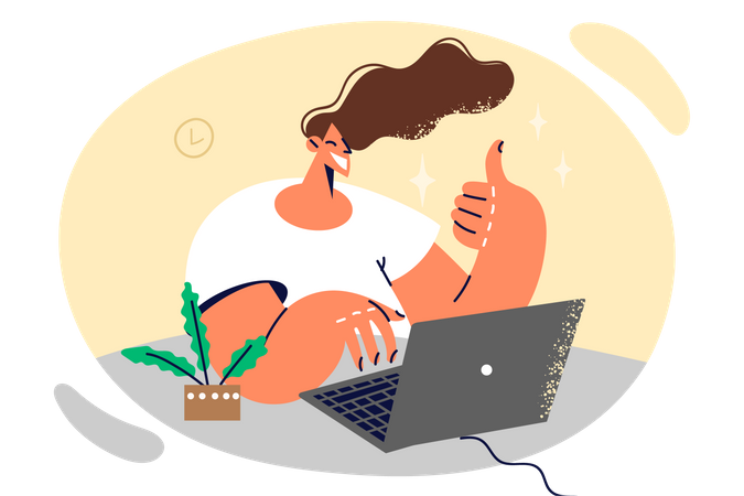 Girl working on laptop  Illustration