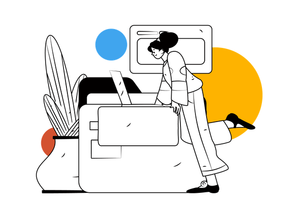 Girl working on laptop at home  Illustration
