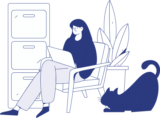 Girl working on laptop at home  Illustration