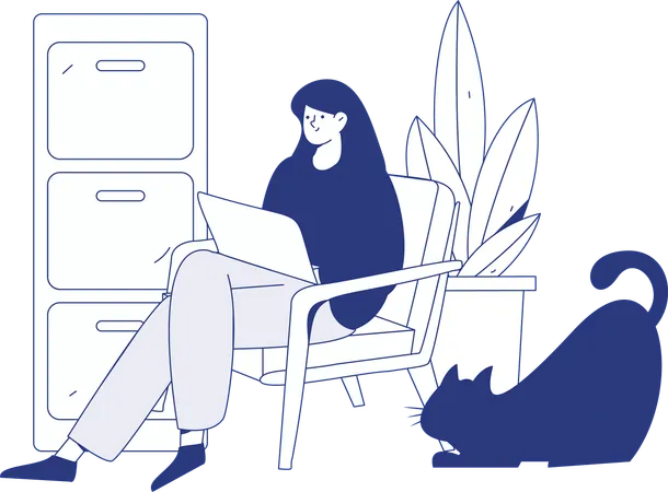 Girl working on laptop at home  Illustration