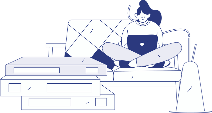 Girl working on laptop at home  Illustration