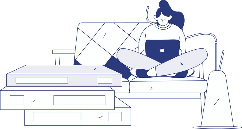 Girl working on laptop at home  Illustration