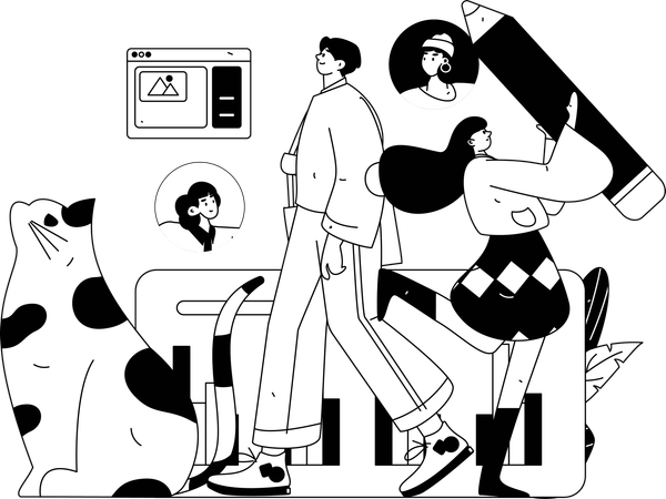 Girl working on laptop at home  Illustration
