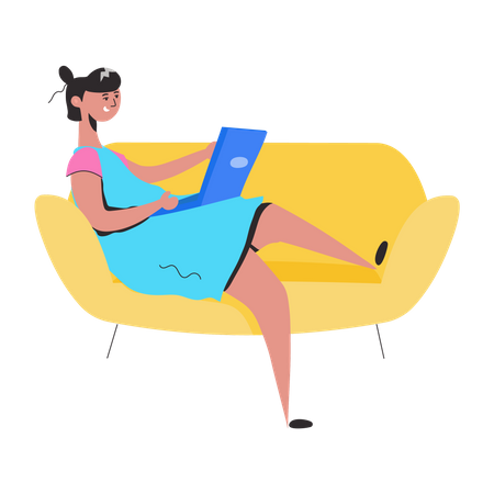 Girl working on Laptop at home  Illustration