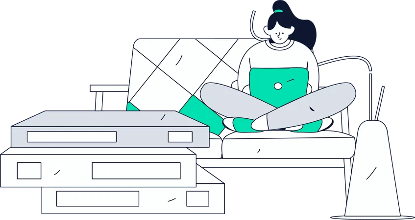 Girl working on laptop at home  Illustration