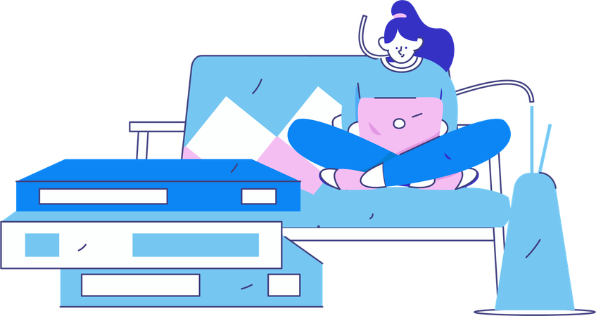 Girl working on laptop at home  Illustration