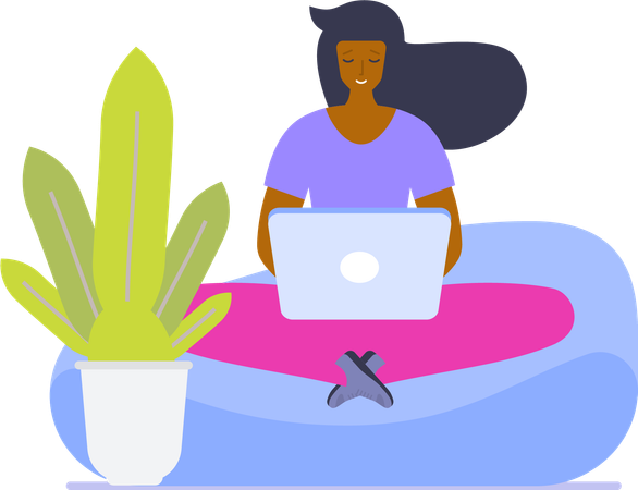 Girl working on laptop at home  Illustration