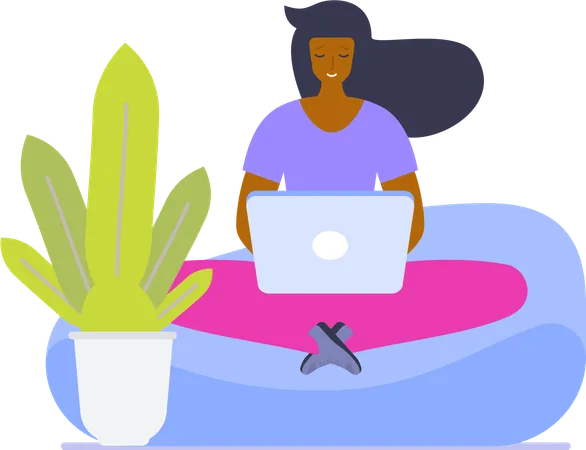 Girl working on laptop at home  Illustration