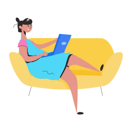 Girl working on Laptop at home  Illustration